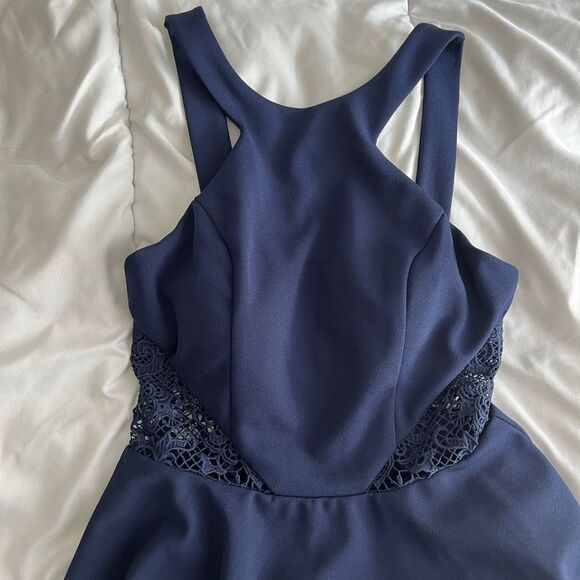 Navy Blue Fit & Flare Juniors Dress – Size 1, Lace Cutout Sides, Formal Look - Picture 11 of 12